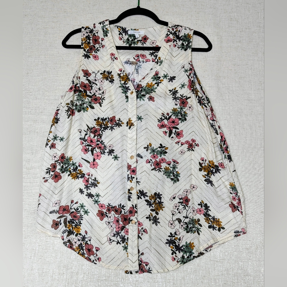 Maurices Floral Sleeveless Button-Down Boho Top - Large